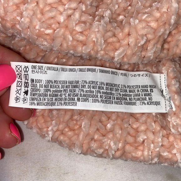 Peach Fuzz Knit Chenille Fold-over Beanie with Faux Fur Pom Pom - Picture 4 of 11